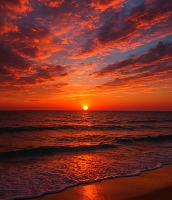 🌅 Sunset Serenity 🌊 A breathtaking golden hour moment where the sky bursts into fiery shades_